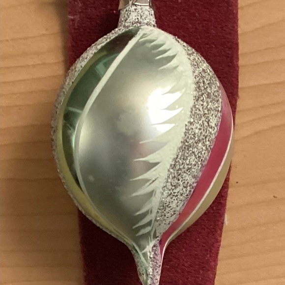 Christmas Ornament Stamped POLAND Glass Reflector Teardrop 3in PASTEL SWIRL - Picture 5 of 11